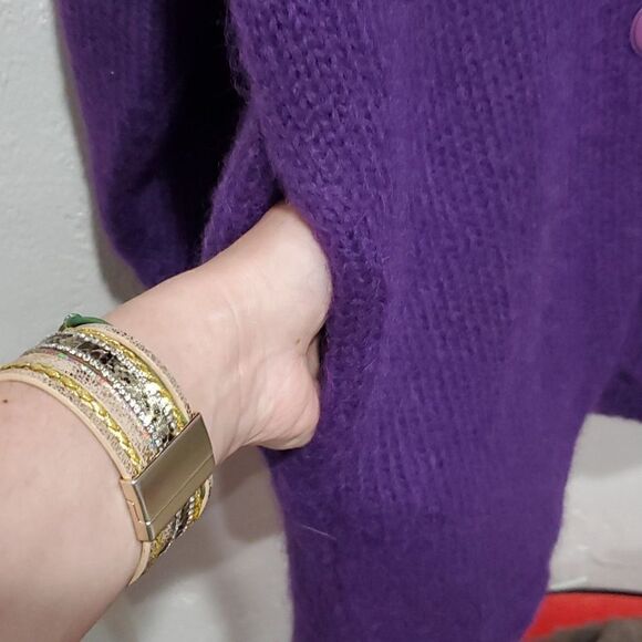 Vintage Cervlle Wool Cardogan Dister with Beading & Rose's in Purple Size M - Picture 7 of 15